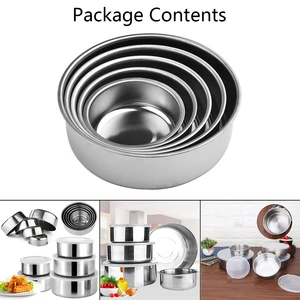 5pcs 10/12/14/16/18cm Mixing Stainless Steel Food Storage Bowls Fresh-keeping Boxes With 5 Lids Set Tableware Kitchen Tools