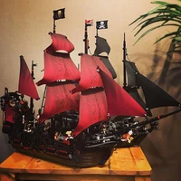 16009 compatible with 4195 queen anne revenge caribbean pirate ship model childrens boy assembly building blocks