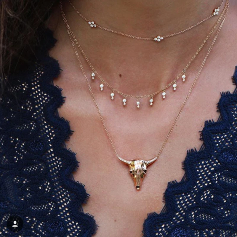 Женское ожерелье с подвеской в виде Головы Быка стиле панк|Цепочки| |