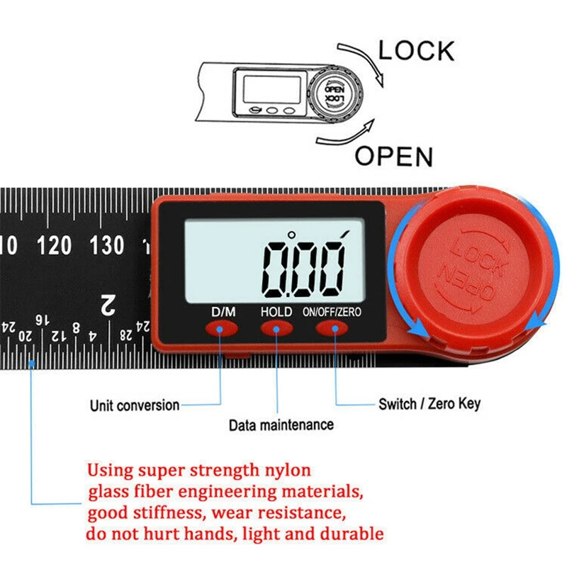 

7In 200Mm 360 Degree 2 in 1 Digital Lcd Display Protractor Angle Finder Folding Ruler