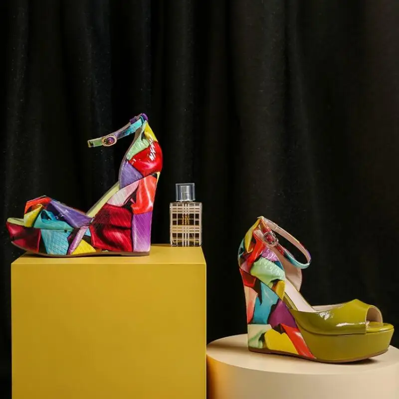 Mixed Color Summer Fashion Women Sandals Wedges High Heel And 3-5cm Platform Cover Buckle Strap Shoes | Обувь