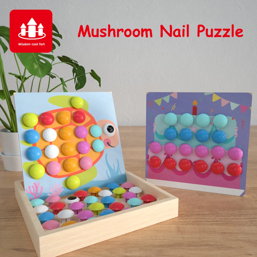 

Mushroom Nail Puzzle Sets Toy Jigsaw Board Button Baby Early Educational Learn Toy Intelligent Jigsaw Board
