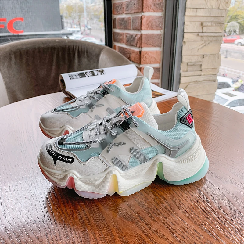 Женские кроссовки на массивной платформе Брендовые повседневные кожаные