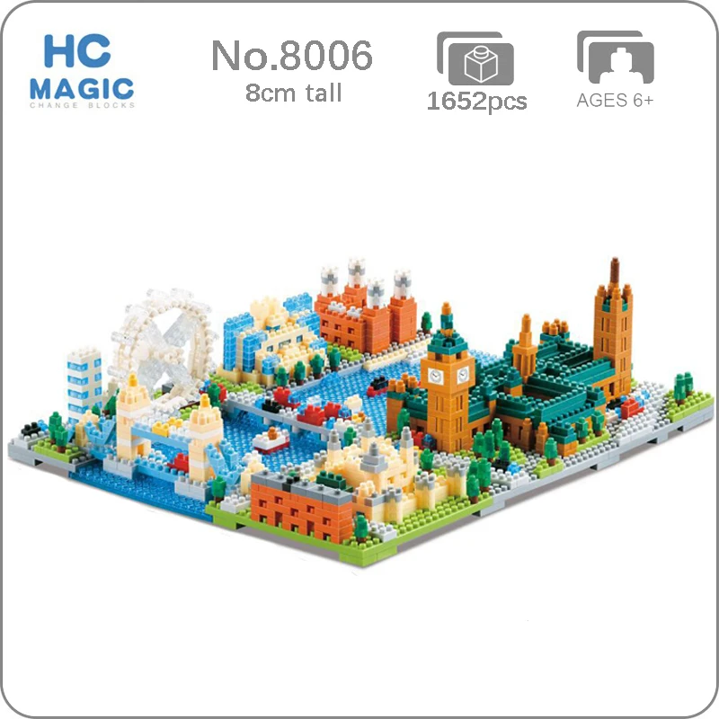 

HC 8006 Architecture London City Big Ben Tower Bridge 3D Model Building Blocks Set DIY Mini Diamond Bricks Toy for Boys Children