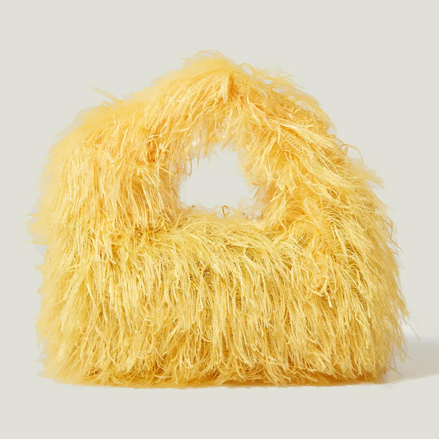 

2021 ladies handbag design knot handle handbag luxury plush ladies handbag clutch winter fashion fluffy artificial fur