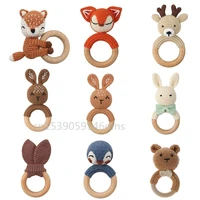 baby wooden teether ring diy crochet animal rattle infant teething nursing soother molar toys for newborn