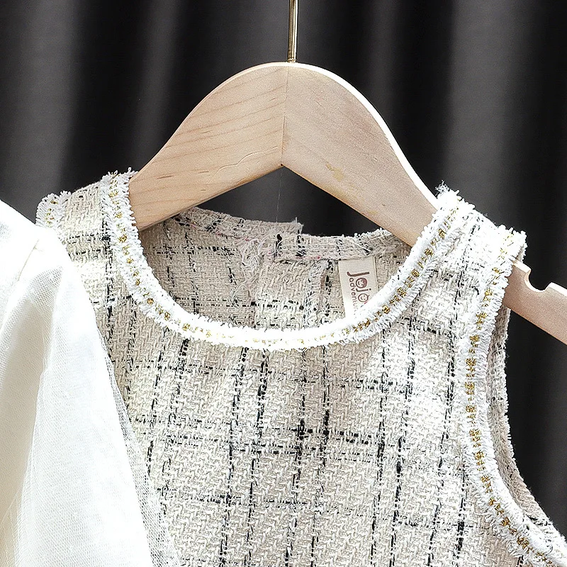 

Humor Bear Baby Girls Clothes Set Long Sleeve Half High Collar T-Shirts +Sleeveless Plaid Printed Dress 2pcs Casual Toddler Clo