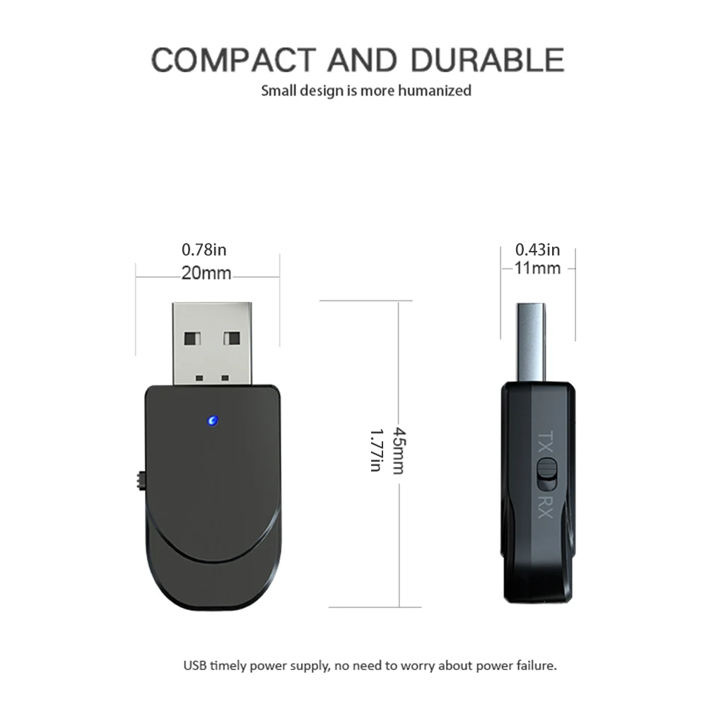 

New Mini USB Bluetooth 5.0 Transmitter Receiver 3.5mm Jack 3 IN 1 Stereo AUX Music Wireless Adapter for TV Car PC Headphones