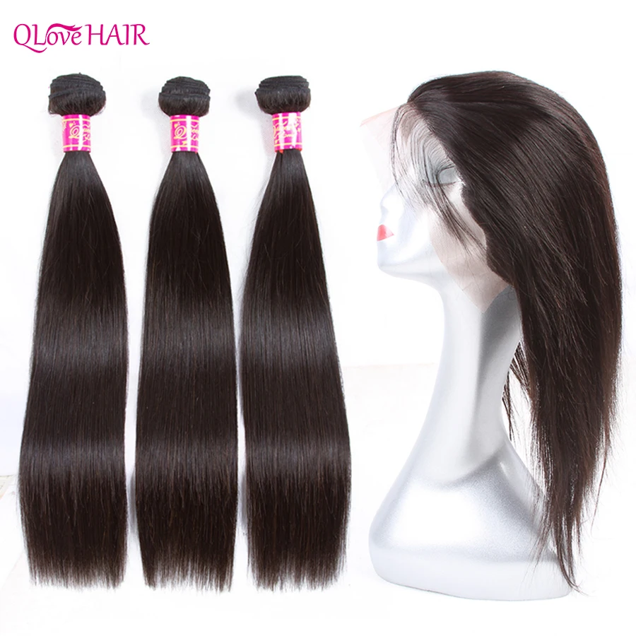 

Qlove Hair Straight Human Hair Bundles With Frontal 3/4 Bundles With Lace Frontal Burmese Hair Weave And Frontal Closure
