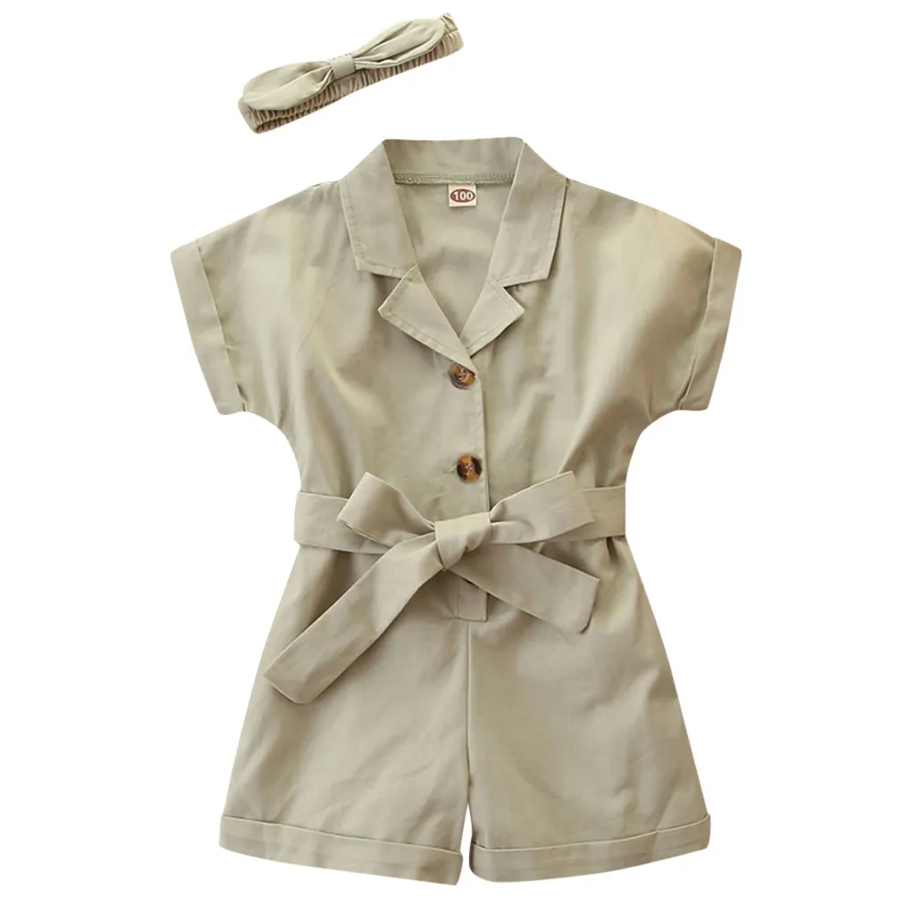 (От 2 до 7 лет) однотонный комбинезон с коротким рукавом для девочек летний простой