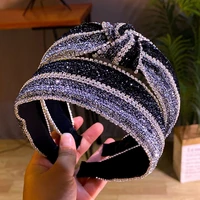 glittering rhinestone broad brimmed hairbands women black grey knot headbands all match hair accessories luxury headwear 2021