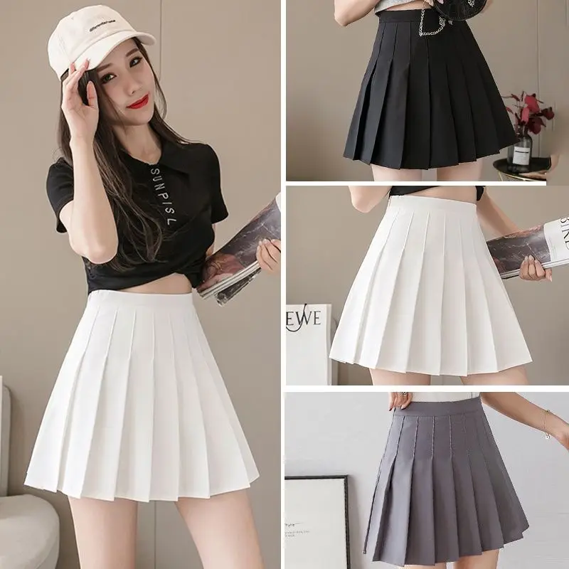 

Summer women's high-waist pleated skirt, A-line skirt, temperament skirt, all-match fashion mini skirt, pure color female skirt