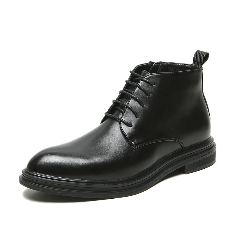 

mens casual business office formal dress shoes black genuine leather boots gentleman breathable cowboy boot ankle botas hombre
