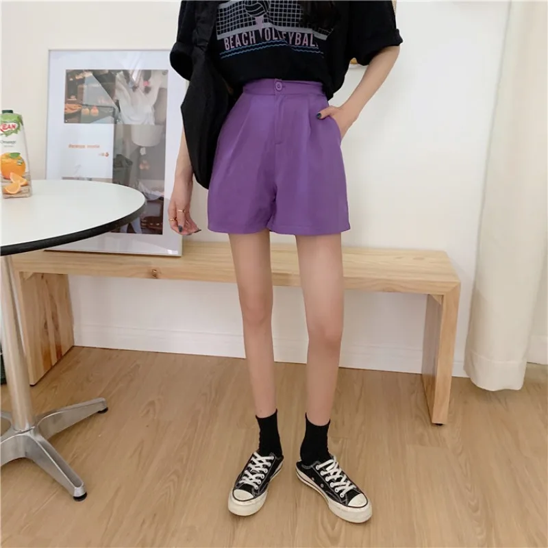 

Shorts Women Solid Simple High Waist Office Ladies Loose Casual Soft Thin Korean Style Fashion All-match Womens Chic Daily New