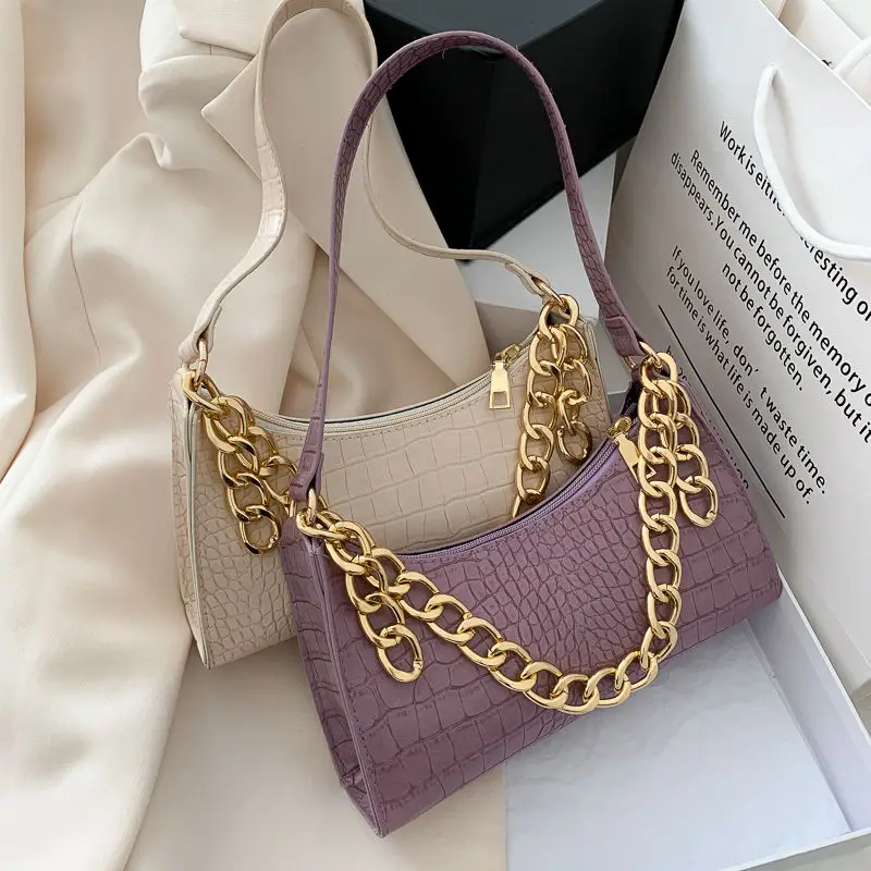 

Women Shoulder Bags Satchel Pu Leather Crocodile Black Women's Bags Chain