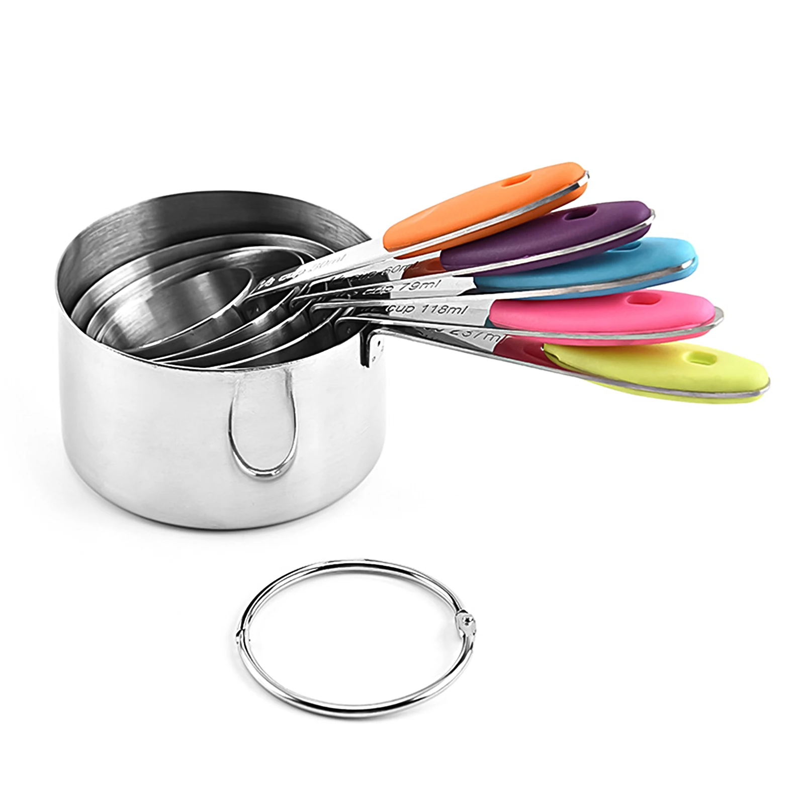 

5pcs Multi-Color Measuring Cups Spoons Set Kitchen Tools Measuring Tools Stainless Steel Silicone Handle for Baking Coffee Tea