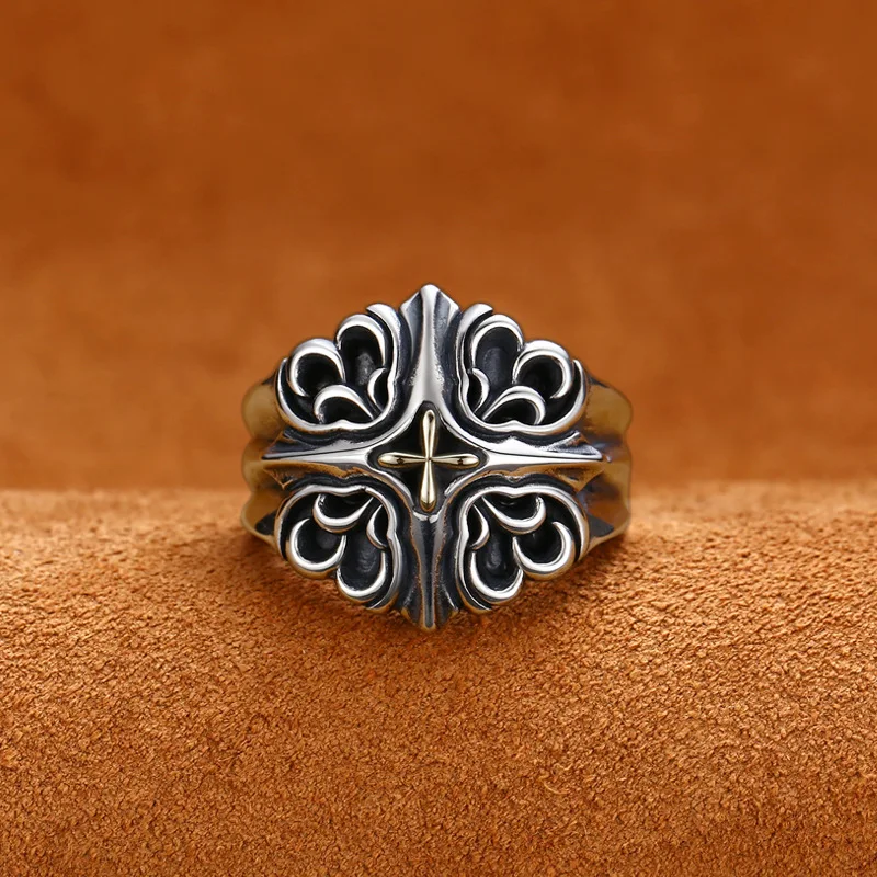 Открытое серебряное кольцо с крестом 925 пробы для мужчин и женщин Настоящее