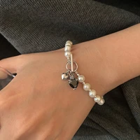 fmily minimalist 925 sterling silver personality pearl love zircon bracelet fashion hip hop jewelry gift for girlfriend