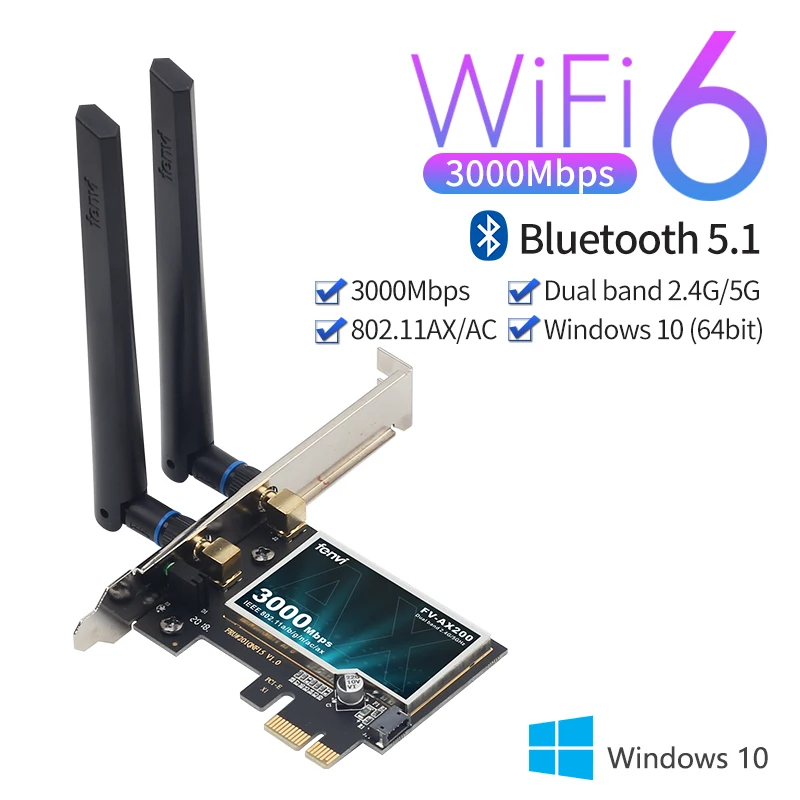 3000Mbps Wifi 6 Wireless Intel AX200 Desktop PCIe Adapter Bluetooth 5.1 802.11ax Dual Band 2.4G/5G PCI Express Network Card | Компьютеры и