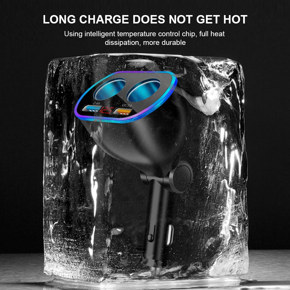 car charger 1224v lighter adapter splitter with dual usb digital voltmeter led night light qc 3 0 fast charge for phone tablet free global shipping