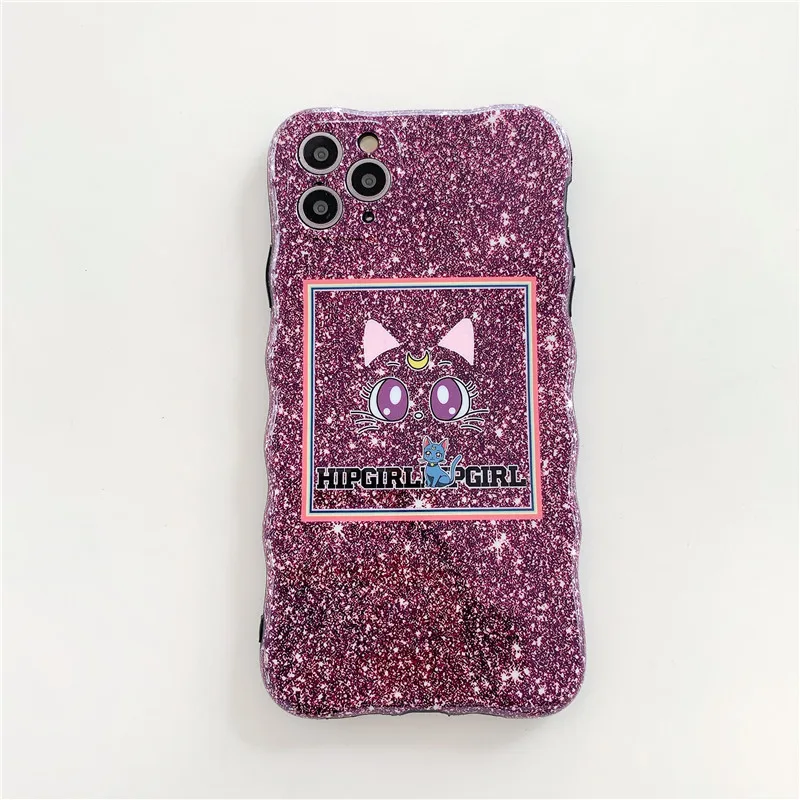 

Sailor Moon Luna cat glitter girls Phone Case For iPhone 11 Pro Max case Cute cover for iPhone Case XR XS X 8 7 Plus 7Plus case