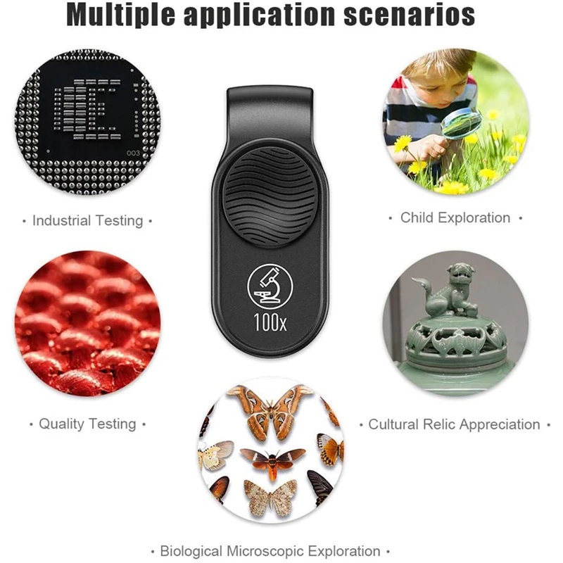 

100X Pocket Mobile Phone Microscope with Clip Mini Magnifying Glass Microscopes Compatible Smartphone