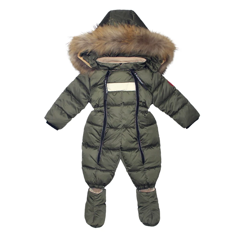 Новая зимняя одежда для малышей утепленные теплые комбинезоны с капюшоном