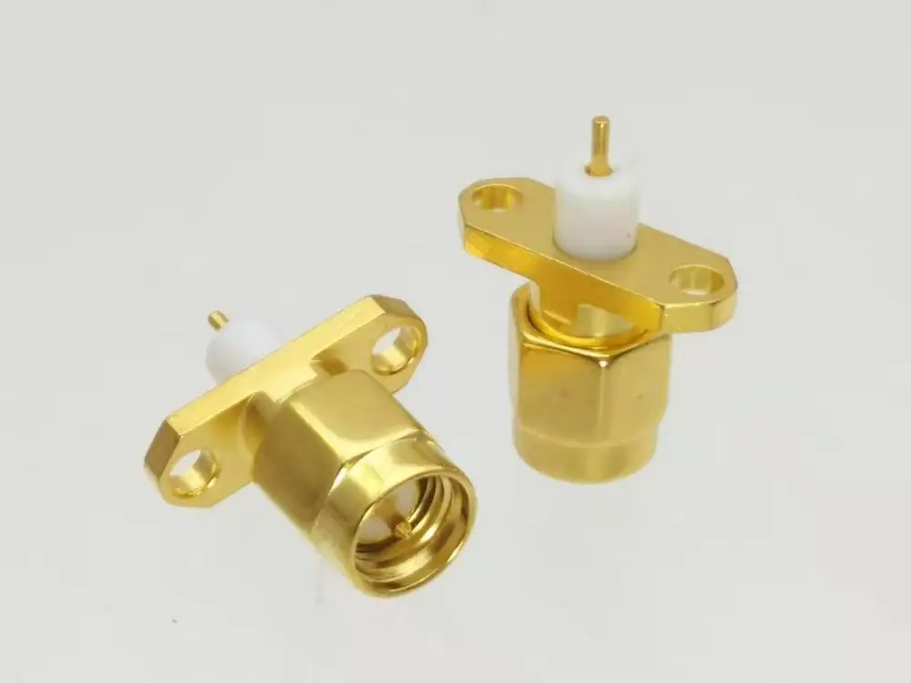 Разъем SMA штекер 2 отверстие 16 мм фланцевое паяльное крепление прямой|panel mount