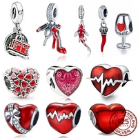 hot 925 silver red series charms fish enamel heart pendant %ef%bc%8csuitable for original pandora bracelet diy jewelry making
