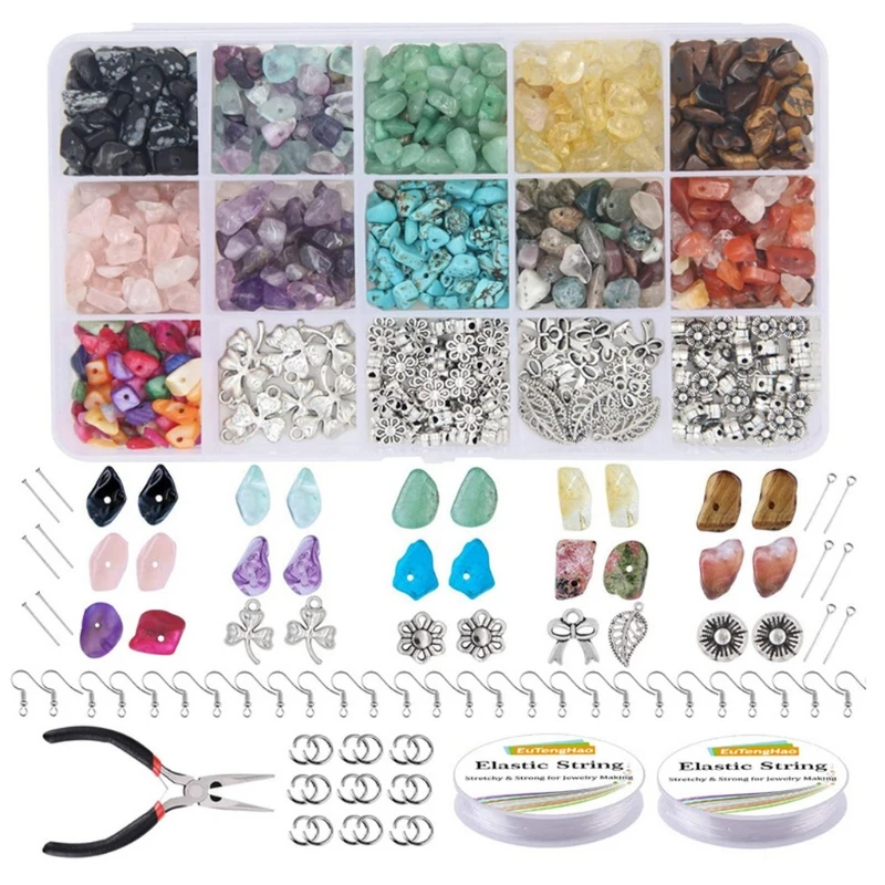 

933Pcs DIY Jewelry Making Kit Irregular Stone Beads Gemstone Beads Set Crystal Chip Beads for Necklace Bracelet Earrings