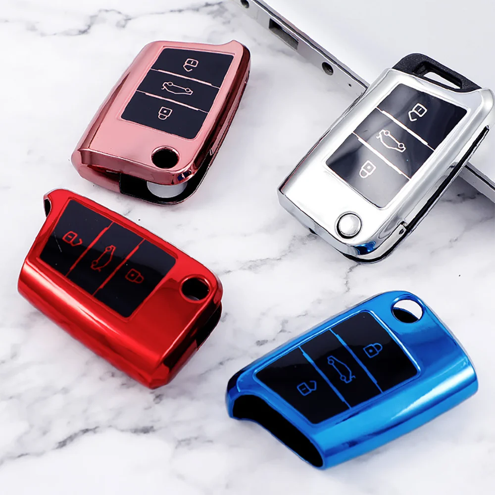 Чехол для автомобильного ключа из ТПУ с цепочкой Volkswagen VW Golf MK6/Skoda Karoq/SEAT/Audi A1