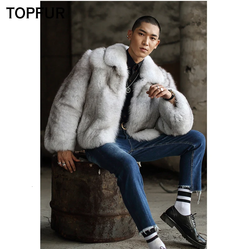 TOPFUR, Новое мужское пальто с натуральным мехом, роскошный стиль, зимняя куртка из лисьего меха с отложным меховым воротником для мужчин, мех из цельной кожи