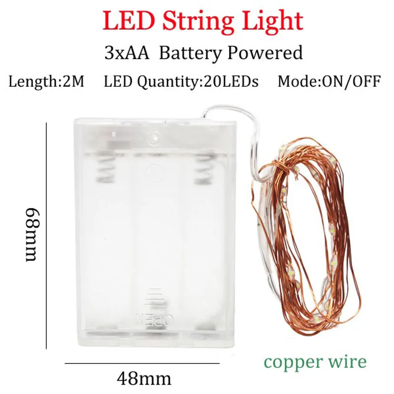 Battery LED String lights 10M 5M 2M Silver Wire Garland Home Christmas Wedding Party Decoration 4.5V battery outdoor Fairy light | Лампы и