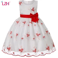 lzh 2021 new embroidered bow dress for girls princess dress kids mesh tutu skirt birthday party clothes for children 3 10 years