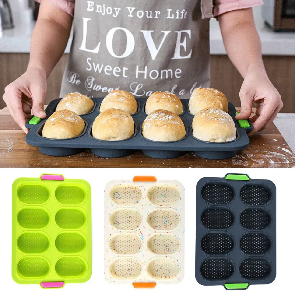 

1 X Bread Pan 34.5 X 23.8 X 2.5 Cm Silicone Bread Pan Toast Bakery Mould Cake Food Grade 8 Holes Mold Pastry Tray High Quality
