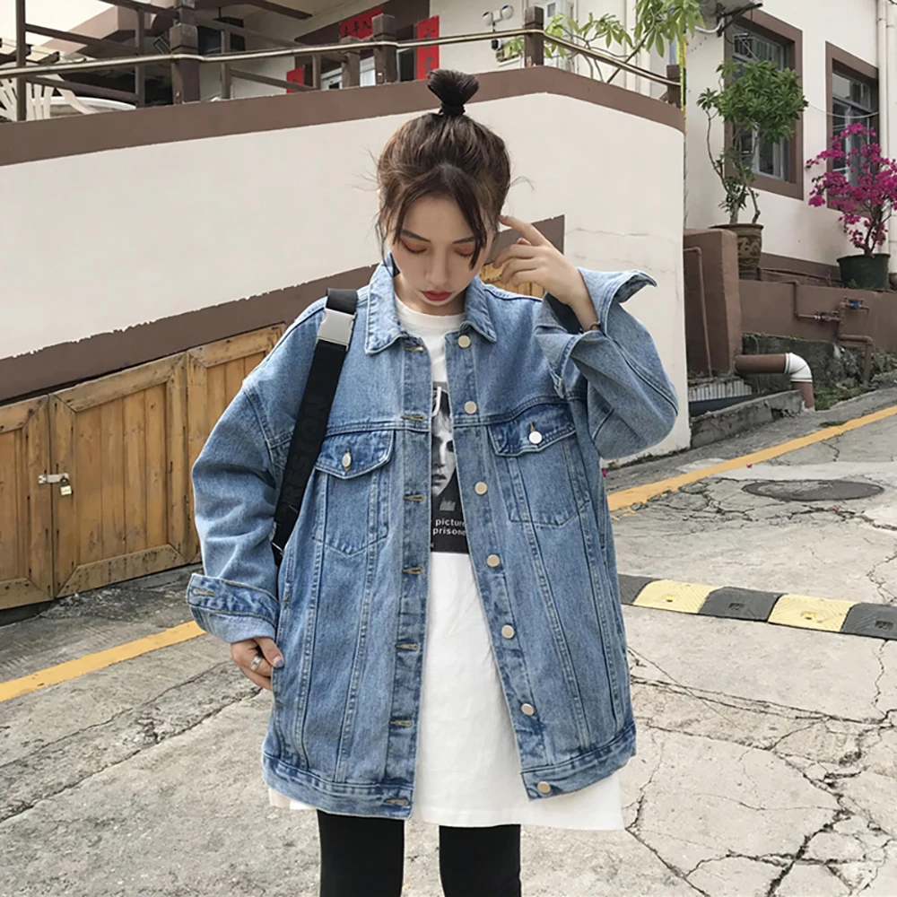 

Fashion Denim Jacket for Women Casual Oversized Loose Jean Jackets 2022 New Spring Autumn Ladies Long Sleeve Coat Outerwear