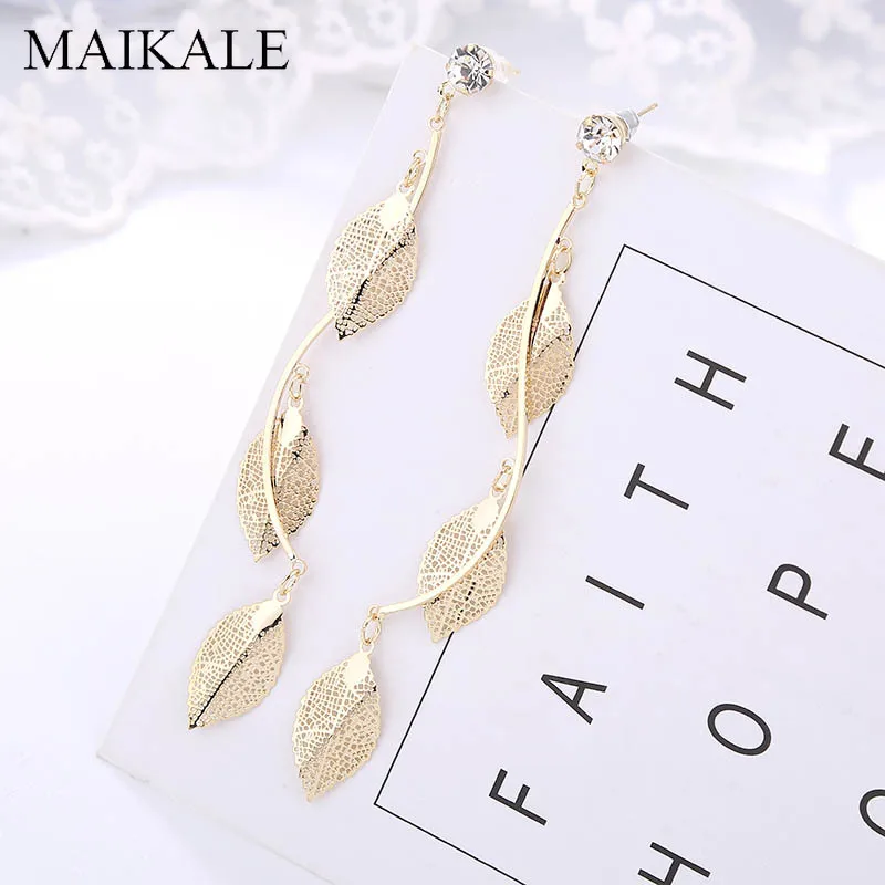 Женские длинные серьги-подвески MAIKALE трендовые металлические серьги золотого