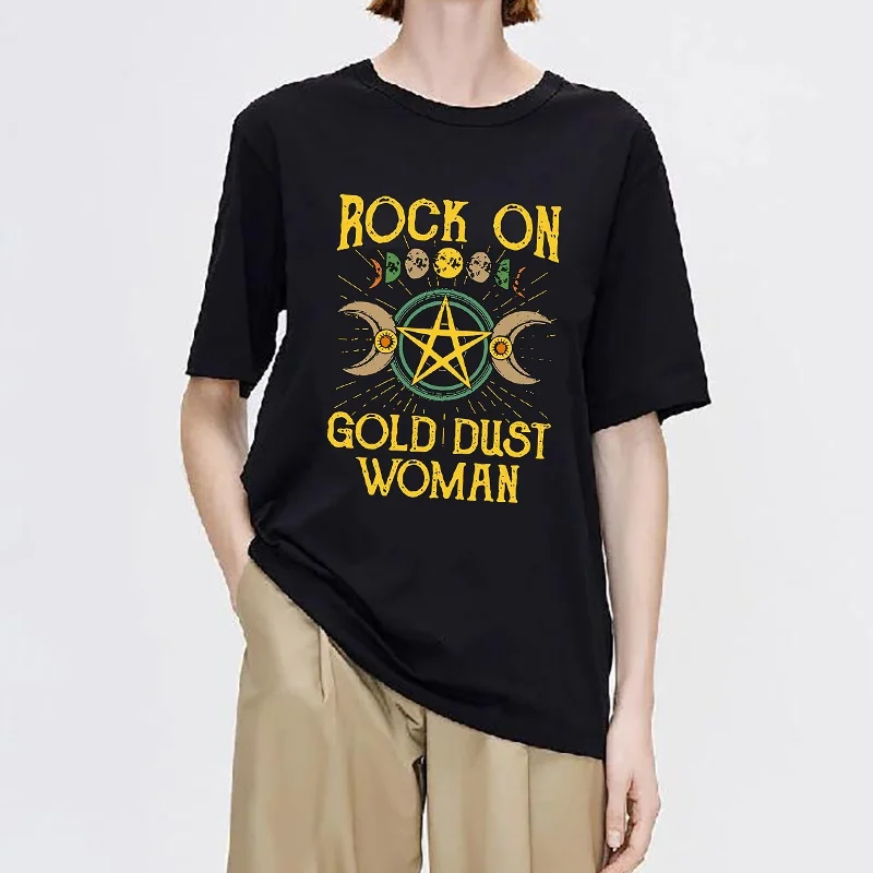 

VIP HJN Rock on Gold Dust Women Funny Gothic Printed T Shirt Women Short Sleeve Cotton Fashion Street Style Tops