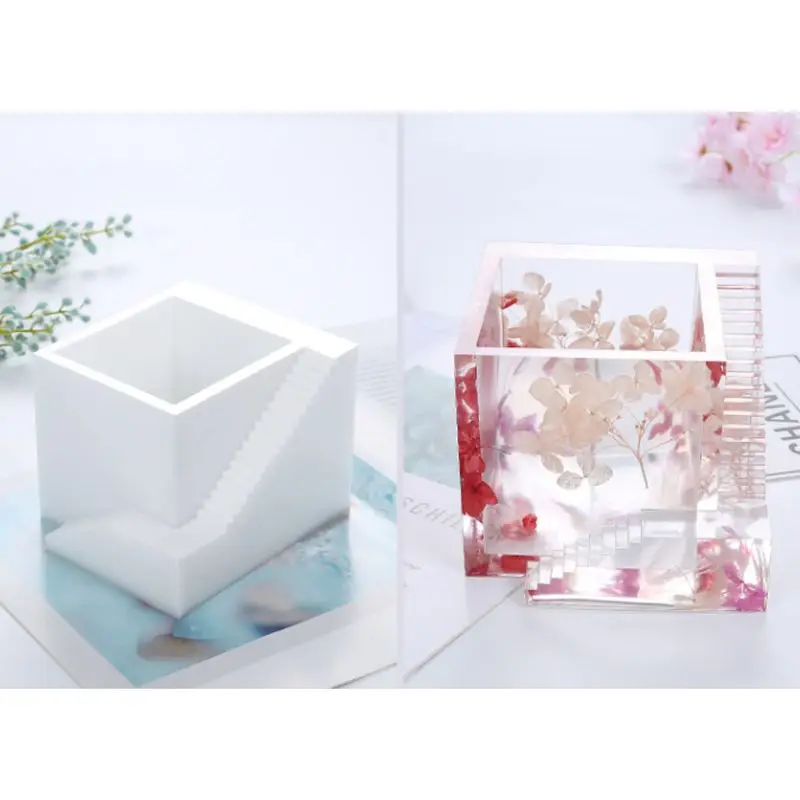 

DIY Square Stair Silicone Mold Crystal Drip Concrete Plaster Abrasive Box Placement Crafts Jewelry Decoration