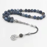 tasbih natural agates stone blue metal tassel 33 66 99 prayer beads islamic fashion stone muslim rosary