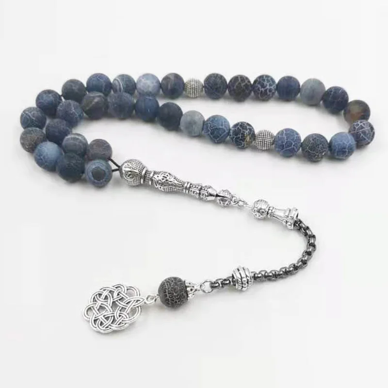 Натуральный агатный камень Tasbih синяя металлическая кисточка 33 66 99 Молитвенные
