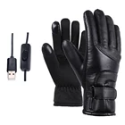 Перчатки с электроподогревом, велосипедные теплые зимние лыжные перчатки с плюшевой подкладкой, кожаные перчатки с подогревом и питанием от USB, Черные Водонепроницаемые
