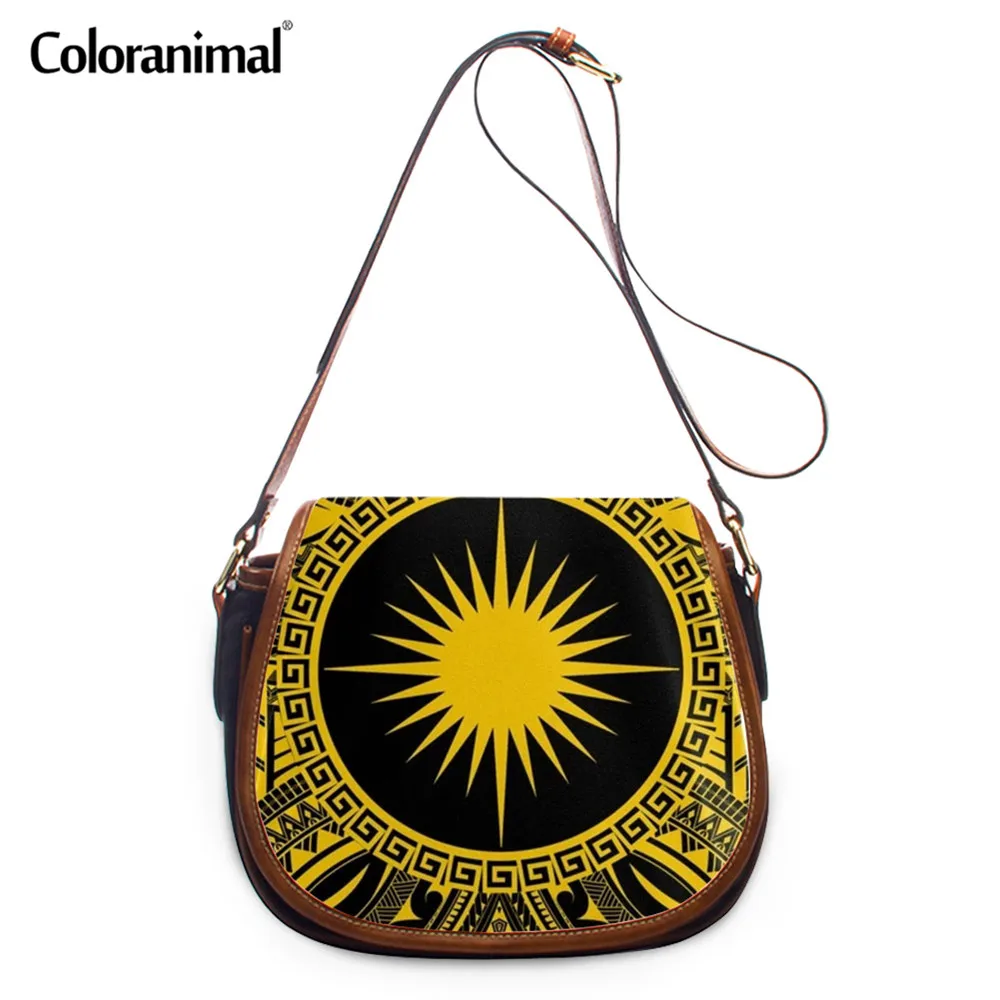 

Coloranimal Polynesian Style Female Messenger Bag PU Leather Mini Shoulder Bag Famous Island Printed Messenger Bag for Women Sac