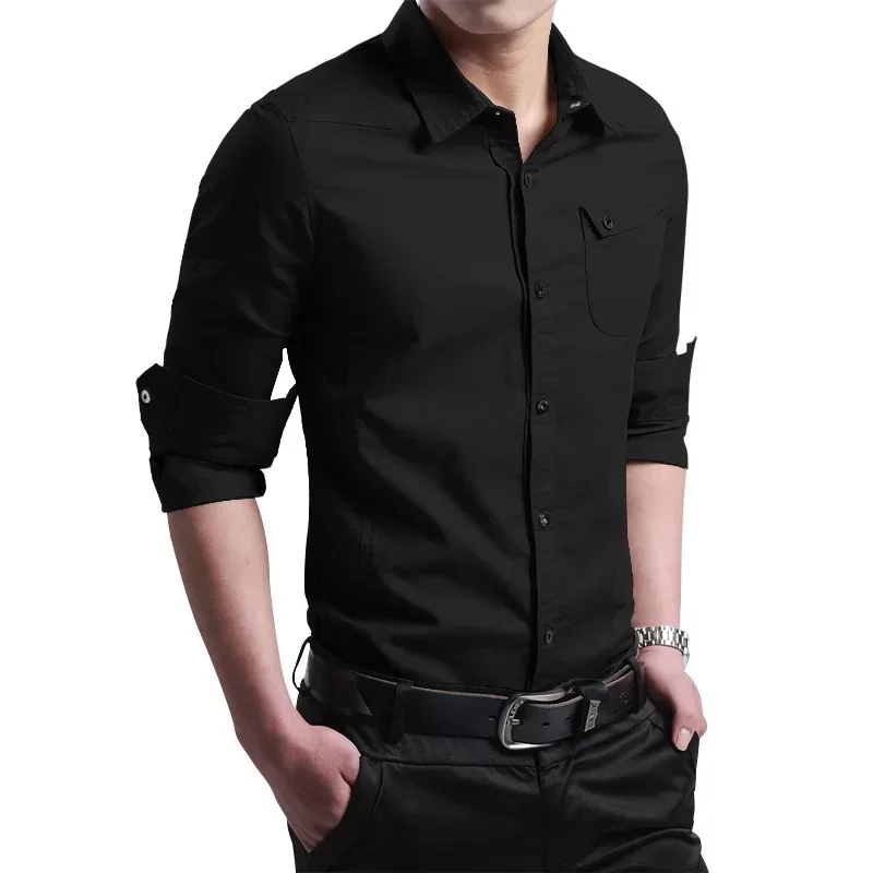 

Shirts for men New 100% Cotton High Quality Military Men Shirts Long Sleeve Slim Men's Shirts 2021 Business Men Brand Clothing