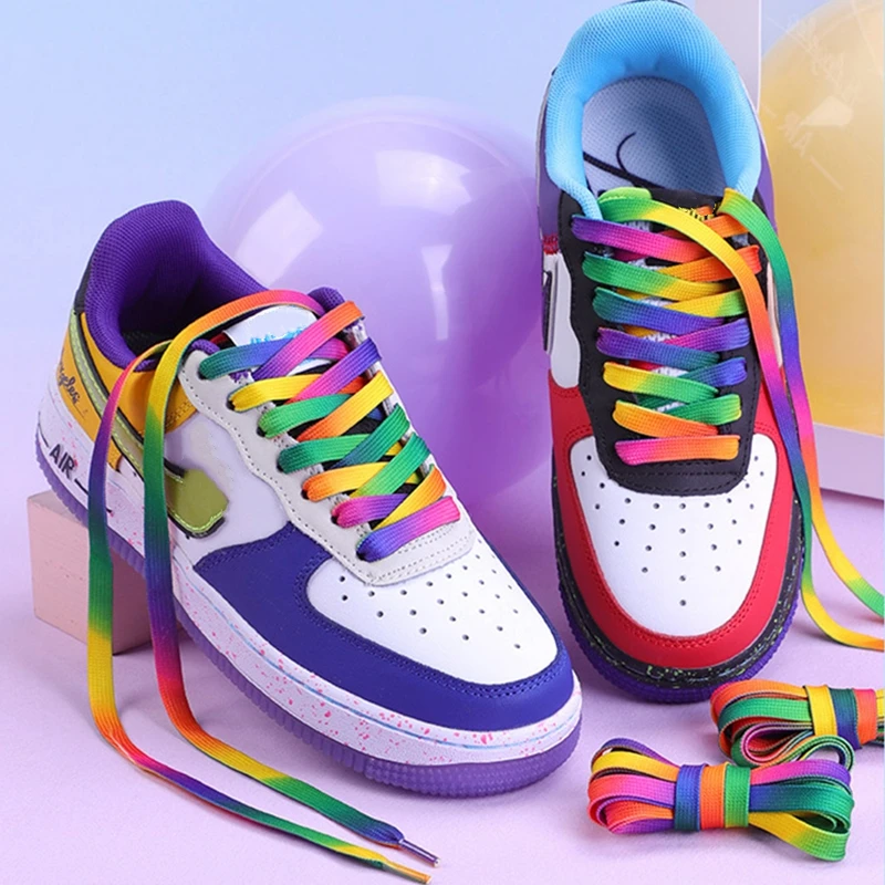 1 Pair Rainbow Shoelaces for Sneaker Flat Laces Casual Canvas Shoe laces Shoes accessories Colorful Print Gradient Shoelace