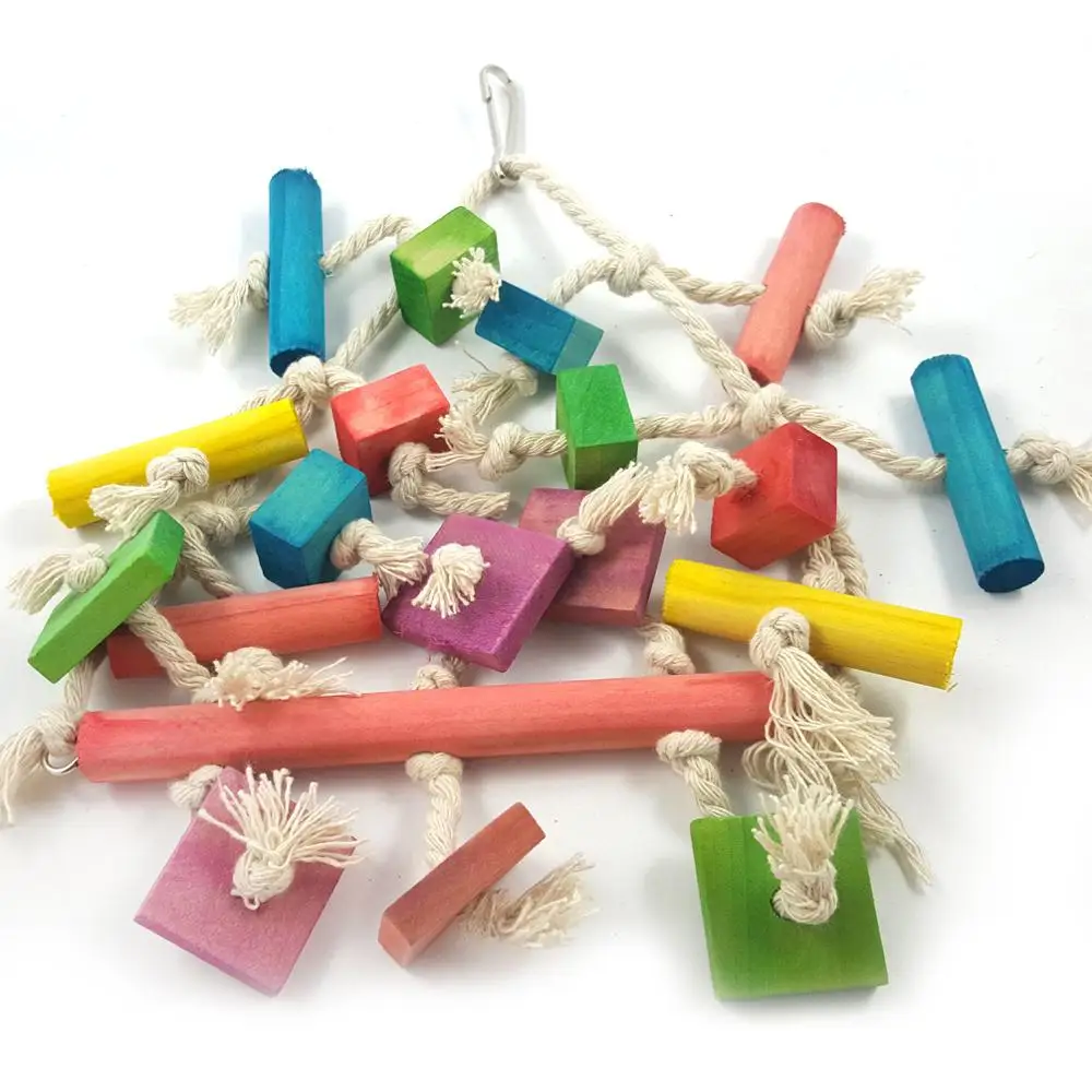 Parrot colorful wooden bite toy climbing bird net parrot pet supplies birdcage accessories |