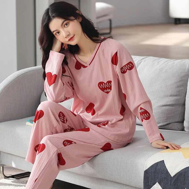 2021 Autumn and Winter Women's Pajamas Long-sleeved Two-piece Loose Casual Home Wear Pijamas Women Pajama Set Women Sleepwear