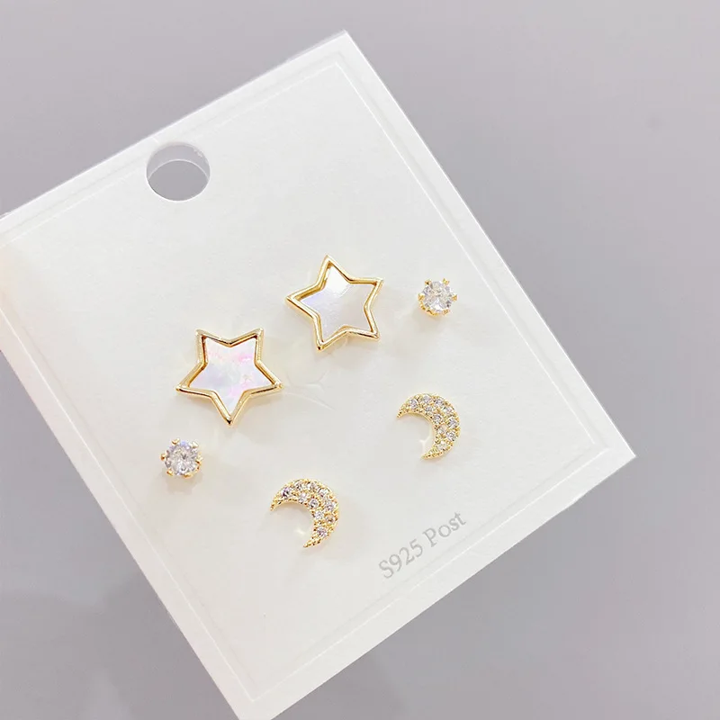 

New Arrivals Fashion Cubic Zircon Star And Moon Sets Earrings Crystal Stud Earrings Sets For Women Korean Style Jewelry 2021