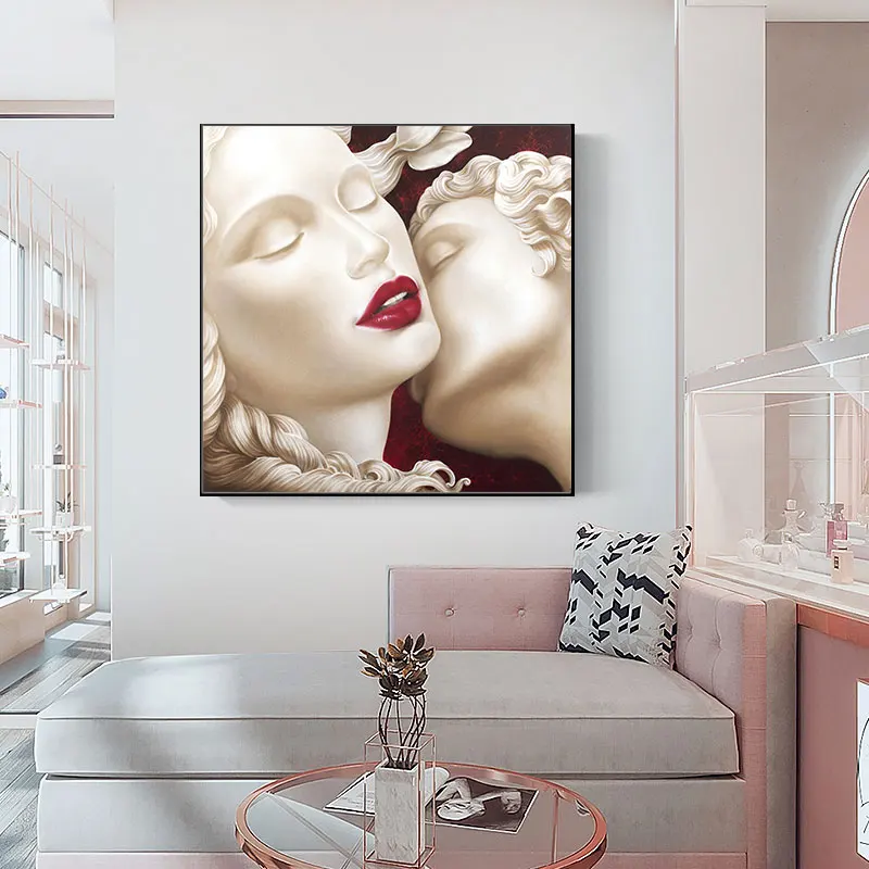 Страстная парная любовь поцелуй Картина на холсте плакат современное настенное