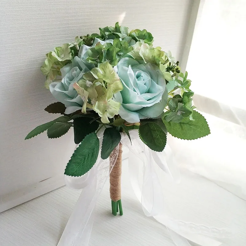 Lake Blue Bouquet LKY Fr Свадебный букет цветы для свадебного букета Свадьба шелковые розы Гортензия розовый синий букет подружки невесты украшения Аксессуары - Цвет: Lake Blue Bouquet